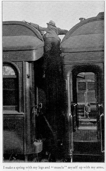 Climbing between train carriages