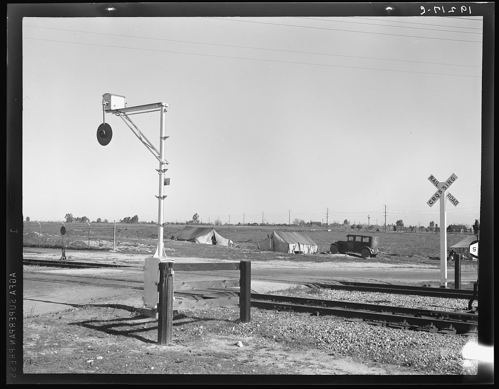 Migrant tents along the Southern Pacific near Fresno